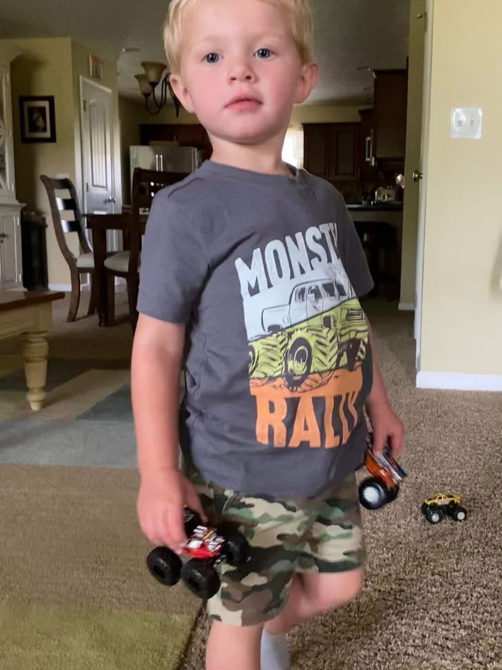 Carter's Charcoal Tee with Yellow & Orange Monster Truck Graphic